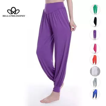 Женские брюки для йоги, эластичные женские брюки, свободные модальные хлопковые мягкие танцевальные шаровары, спортивные штаны M белый