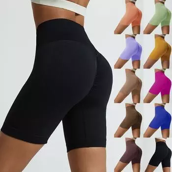 Женские брюки для йоги, дышащая одежда для йоги, однотонные эластичные шорты с высокой талией для тренировок M чёрный