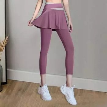 Женские брюки для йоги, искусственные двухсекционные антиэкспозиционные бесшовные эластичные с высокой талией, мягкие дышащие быстросохнущие юбки с поднятой ягодицами, брюки в стиле пэчворк S синий