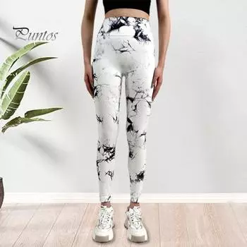 Женские брюки для йоги, леггинсы с высокой талией и широкой эластичной лентой, брюки с принтом тай-дай, подтягивающие бедра, улучшающие фигуру, брюки для бега и велоспорта XL чёрный