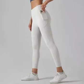 Женские брюки для йоги с карманами, брюки для тренировок с высокой талией и контролем живота S какао