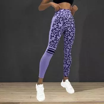 Женские брюки для йоги с леопардовым принтом, высокая талия, контроль живота, подтяжка ягодиц, узкие мягкие дышащие облегающие бесшовные спортивные длинные брюки L серый