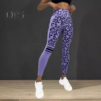 Женские брюки для йоги с леопардовым принтом, высокая талия, контроль живота, подтяжка ягодиц, узкие мягкие дышащие облегающие бесшовные спортивные длинные брюки L серый