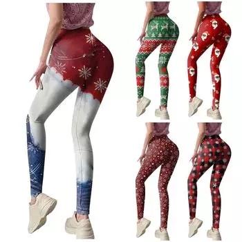 Женские брюки для йоги с рождественским принтом, леггинсы с высокой талией и бедрами M чёрный