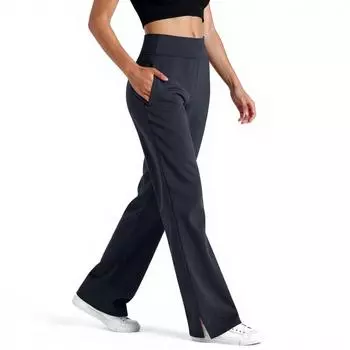 Женские брюки для йоги с широкими штанинами, повседневные модные спортивные штаны, удобные свободные брюки с высокой талией и карманами S чёрный