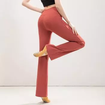 Женские брюки для йоги с высокой талией: Ощущение обнаженности, Эластичный, Контроль живота, Прямой крой, Микроклеш, Формирование фигуры, Фитнес для спорта и танцев. S (40-48 kg)