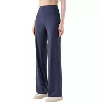 Женские брюки для йоги с высокой талией и широкими штанинами, дышащие брюки для отдыха, весенне-осенние брюки в пол для женщин 2XL темно-синий