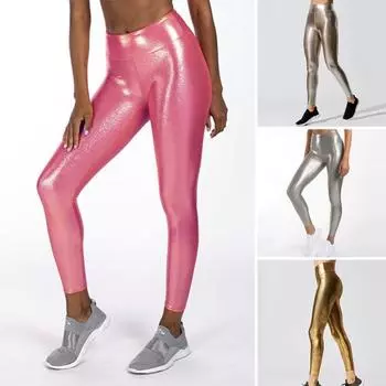 Женские брюки для йоги с высокой талией, бронзовые брюки, эластичные однотонные узкие брюки-карандаш, леггинсы, длинные колготки XL золотистый