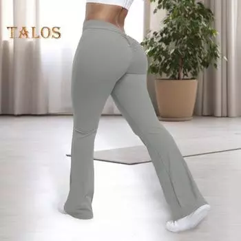 Женские брюки для йоги с высокой талией и рюшами для фитнеса, однотонные брюки с широкими штанинами для фитнеса, уличная одежда S серый