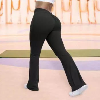 Женские брюки для йоги с высокой талией и рюшами для фитнеса, однотонные брюки с широкими штанинами для фитнеса, уличная одежда S серый