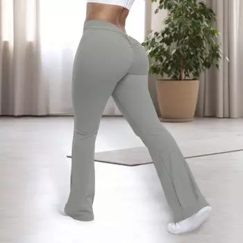Женские брюки для йоги с высокой талией и рюшами для фитнеса, однотонные спортивные штаны для фитнеса с широкими штанинами и подъемом бедер S серый