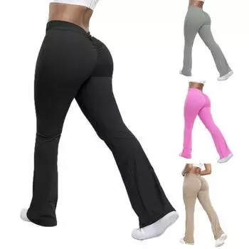 Женские брюки для йоги с высокой талией и рюшами для фитнеса, однотонные брюки с широкими штанинами для фитнеса S серый