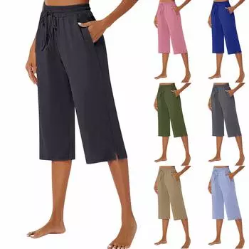 Женские брюки для йоги, широкие повседневные летние свободные удобные спортивные штаны на шнурке, пижамы с карманами L