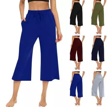 Женские брюки для йоги, широкие повседневные летние свободные удобные спортивные штаны на шнурке, пижамы с карманами L
