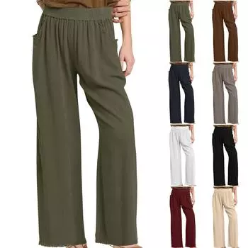 Женские брюки для йоги. Удобные брюки на шнурке. Свободные прямые брюки с карманами. Однотонные спортивные штаны. Широкие штаны для бега. L