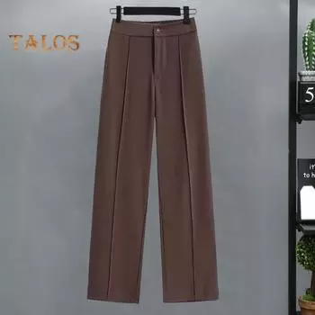 Женские брюки для костюма, эластичные, с высокой талией, на пуговицах, с застежкой-молнией, длинные брюки, однотонные, прямые, широкие, для офиса, женские брюки для рабочего костюма M чёрный