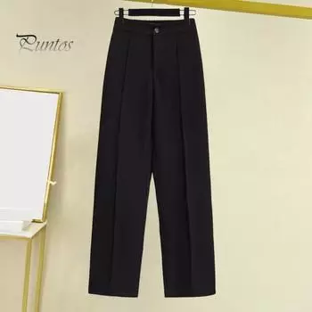 Женские брюки для костюма, эластичные, с высокой талией, на пуговицах, с застежкой-молнией, длинные брюки, однотонные, прямые, широкие, для офиса, женские брюки для рабочего костюма M коричневый