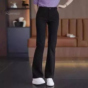 Женские брюки для офиса с высокой талией, застежкой-молнией и карманами, однотонные облегающие брюки прямого покроя XL хаки