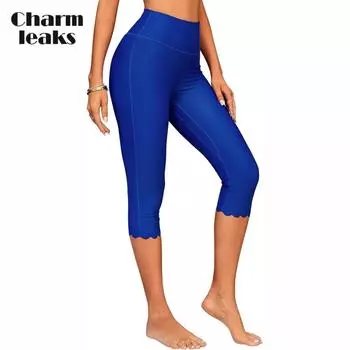 Женские брюки для плавания Charmleaks, капри с высокой талией, шорты для плавания, леггинсы для плавания L чёрный