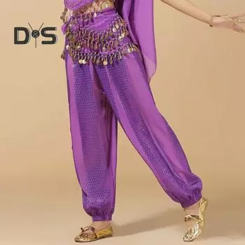 Женские брюки для выступлений, эластичные брюки с высокой талией, однотонные шаровары с блестками, декор для народных танцев, костюм для танца живота для взрослых, брюки королевский синий