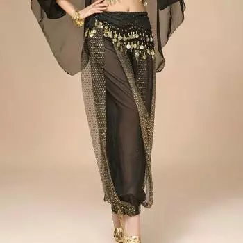 Женские брюки для выступлений, эластичные брюки с высокой талией, однотонные шаровары с блестками, декор для народных танцев, костюм для танца живота для взрослых, брюки One Size розы красного