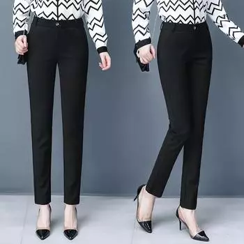 Женские брюки до щиколотки, повседневные весенние офисные формальные брюки, тонкие узкие эластичные брюки-карандаш с высокой талией, большие размеры XXXXL чёрный