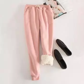 Женские брюки-джоггеры с эластичной талией, регулируемые, со шнурком, шаровары, однотонные, утолщенные S жёлтый