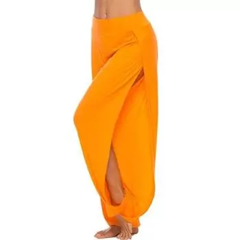 Женские брюки гаремы с высокой талией, с разрезом сбоку, широкие, повседневные брюки, однотонные, в стиле хип-хоп, для йоги и танцев 2XL оранжевый