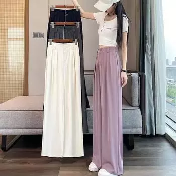 Женские брюки harajuku, летние, осенние, широкие брюки, эластичные, с высокой талией, свободные, прямые, повседневные, женские, уличные, черные брюки S