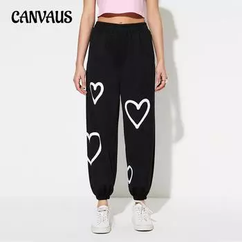 Женские брюки Harlem с высокой талией, свободные брюки с принтом Love Pop, повседневные брюки, женские брюки M белый