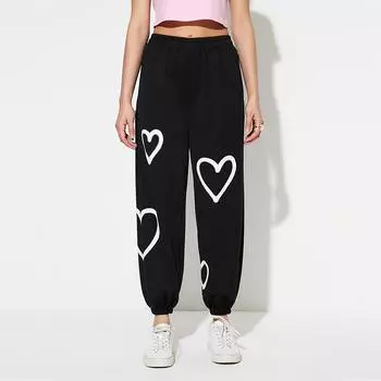 Женские брюки Harlem с высокой талией, свободные брюки с принтом Love Pop, повседневные брюки, женские брюки M белый