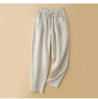 Женские брюки Harlen Брюки женские летние свободные большого размера с эластичным поясом и завязками на талии, однотонные повседневные брюки Nine-minute Carrot M белый