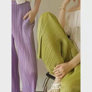 Женские брюки Issey Miyake 2024 года в стиле ретро с широкими штанинами из ледяного шелка Large лавандовый