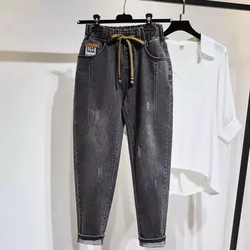 Женские брюки из эластичного хлопкового денима больших размеров с эластичной талией, джинсы с высокой талией, женские узкие джинсы, шаровары XXXXXL чёрный