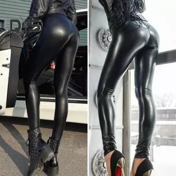 Женские брюки из гладкой искусственной кожи с толстой мягкой плюшевой подкладкой, однотонные эластичные брюки с высокой талией, облегающие узкие теплые брюки для клубных вечеринок 3XL чёрный