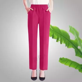 Женские брюки из хлопка и льна с высокой талией, большие размеры, свободные, для мам среднего и пожилого возраста, повседневные, прямые, эластичные XL зелёный