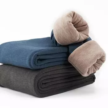 Женские брюки из хлопка с высокой талией, пригодные для машинной стирки, плюс бархат, теплые мужские брюки из 100% овечьей шерсти. XL чёрный