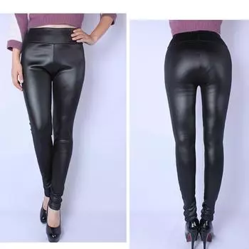 Женские брюки из искусственной кожи, колготки, брюки-карандаш с высокой талией, теплый плюс XL чёрный