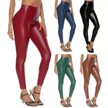 Женские брюки из искусственной кожи, облегающие, с высокой талией, длинные брюки, приподнимающие бедра, леггинсы для повседневной носки M зелёный