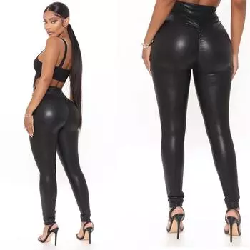 Женские брюки из искусственной кожи в сложенном виде, эластичные брюки и брюки для йоги, спортивные брюки для бега XL чёрный