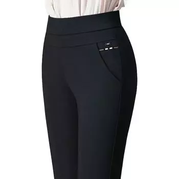 Женские брюки Эластичные утягивающие брюки с высокой талией Эластичная тонкая верхняя одежда Универсальные повседневные брюки M чёрный