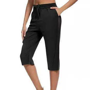 Женские брюки-капри карго с 4 карманами, легкие, быстросохнущие, для активного отдыха, путешествий, повседневной носки, удобные летние штаны L чёрный