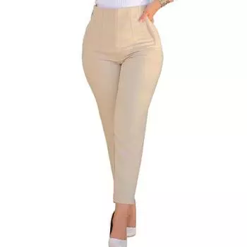 Женские брюки-карандаш однотонные с высокой посадкой, прямого кроя, длинные, со складками, для отдыха, для повседневной носки M