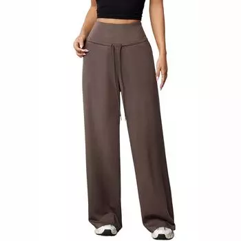 Женские брюки карго Эластичная талия Широкие брюки Летние Свободного кроя Походные Брюки-джоггеры С карманом L кофейный