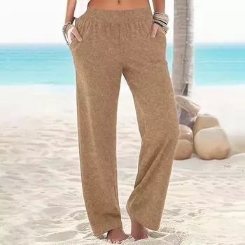 Женские брюки карго Эластичная талия Широкие брюки Летние Свободного кроя Походные Брюки-джоггеры С карманом L кофейный