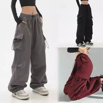 Женские брюки-карго, модные однотонные брюки с высокой талией и широкими штанинами, спортивные штаны, повседневные уличные брюки в стиле хип-хоп, большие размеры XXXL чёрный