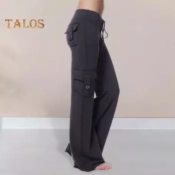Женские брюки-карго, однотонные, с несколькими карманами, свободные, повседневные, однотонные, широкие, с эластичной резинкой на талии, спортивные брюки со шнурком M темно-серого