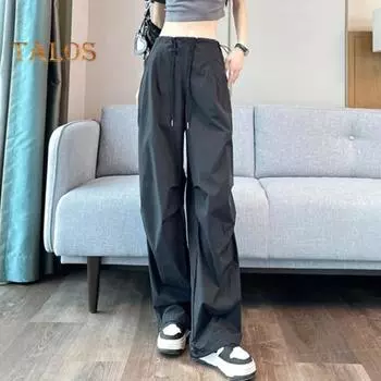 Женские брюки-карго с эластичной резинкой на талии, регулируемые на шнурке брюки для скалолазания, однотонные прямые широкие брюки для альпинизма S зелёный