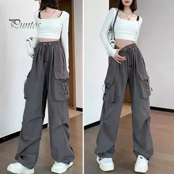 Женские брюки-карго с эластичной резинкой на талии, быстросохнущие длинные брюки со средней посадкой, однотонные спортивные брюки с широкими штанинами и несколькими карманами S вино красного