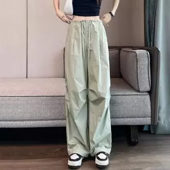 Женские брюки-карго с эластичной резинкой на талии, регулируемые на шнурке брюки для скалолазания, однотонные прямые широкие брюки для альпинизма S зелёный